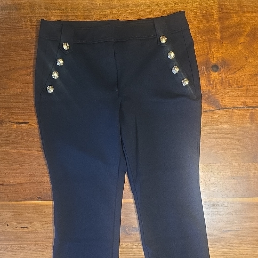 White House Black Market Black Pants with Gold Button Accents